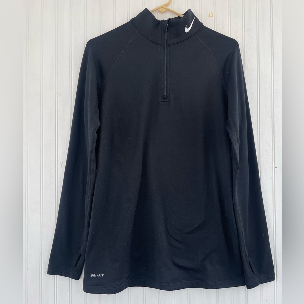 Nike Dri-Fi Women's Black Quarter Zip Pro Combat Fitted Long Sleeve Size Large